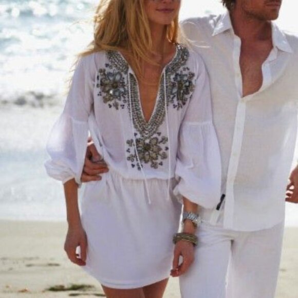 Michael Kors Collection Other - Michael Kors Embelished Metalic Sequin & Beads Beach Cover-up Dress - White - S